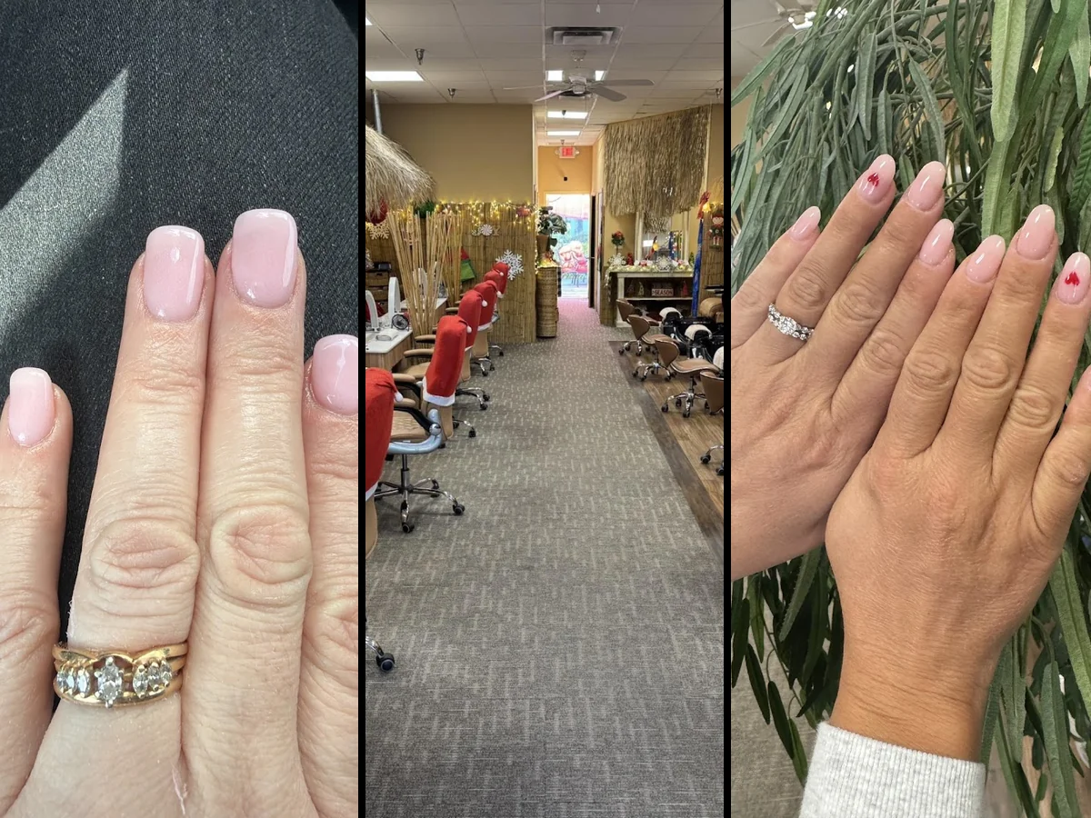 Manicure station with polished nail tools